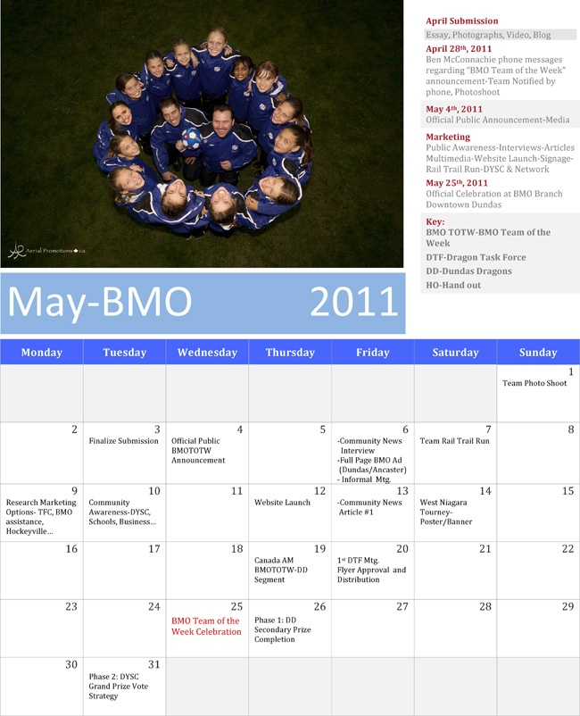 BMO Team of the Week May Calendar